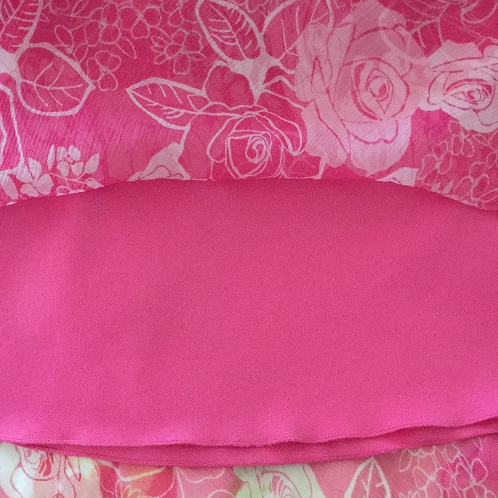 Hillard & Hanson Y2K Pink Rose Jacquard 100% Silk Lettuce Hem Skirt - Picture 8 of 8